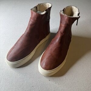 Frye Gia Lug Shearling Double Zip Boots 9.5 Women's Leather Cognac Shearling